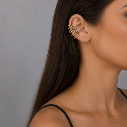 Semijoia Brinco Ear Cuff Grande Com Zircônia 35mm Banho Ouro 18K