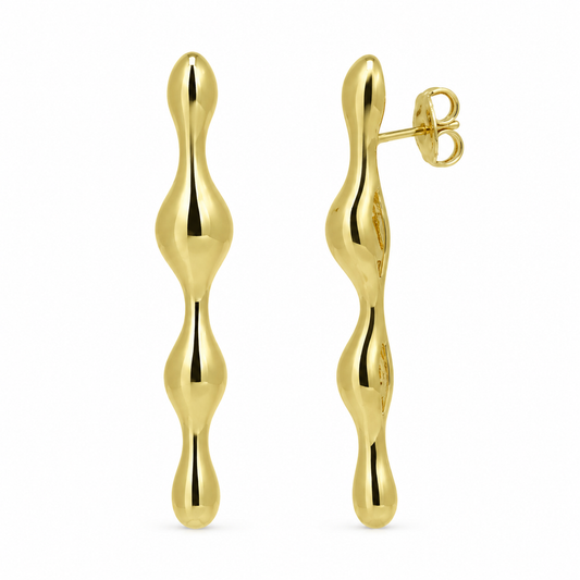 Semijoia Brinco Orgânico Longo 48mm Banho Ouro 18K