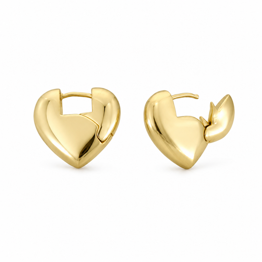 Semijoia Brinco Coração Liso Grande 23mm Banho Ouro 18K