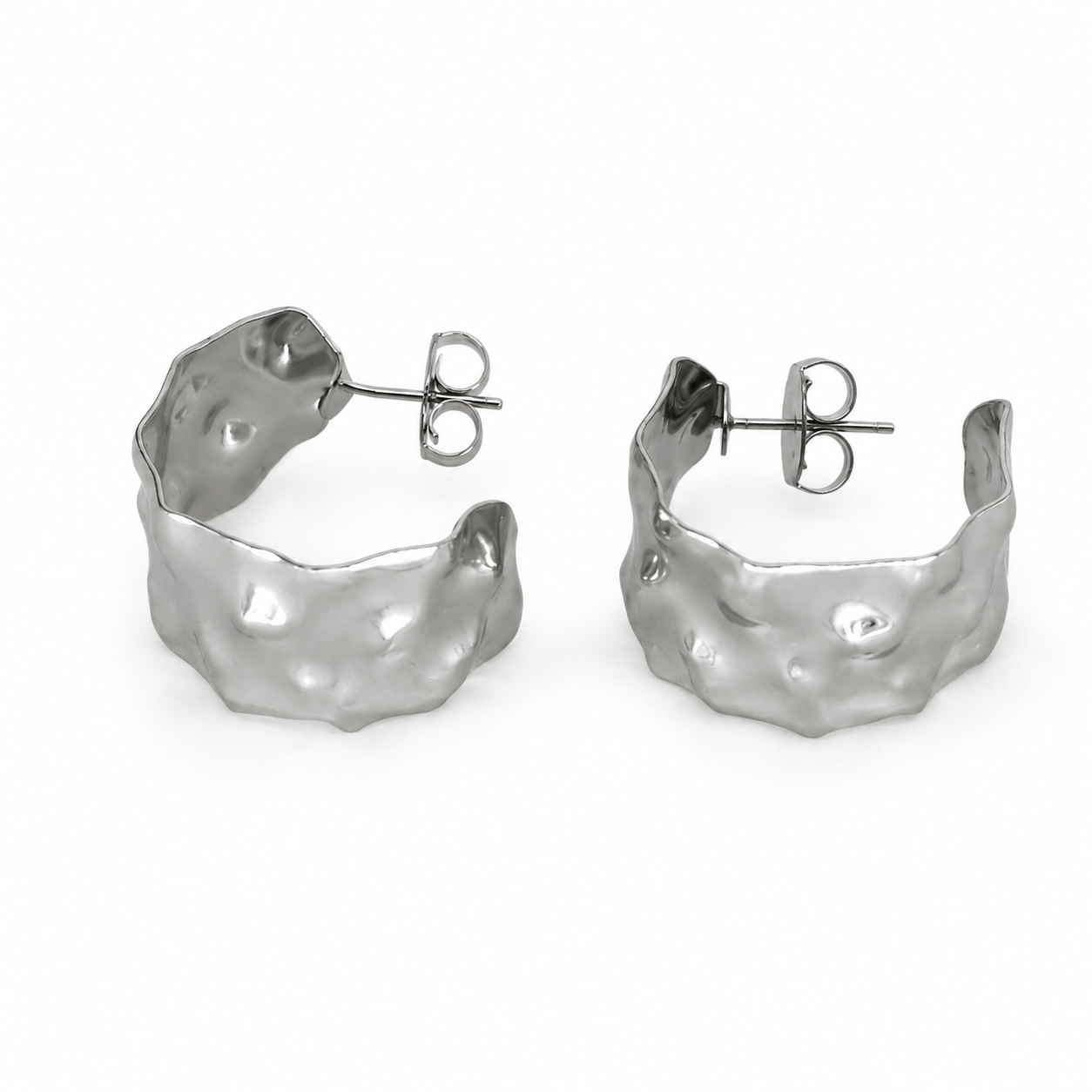 Semijoia Brinco Argola Orgânica 25mm Banho Ródio