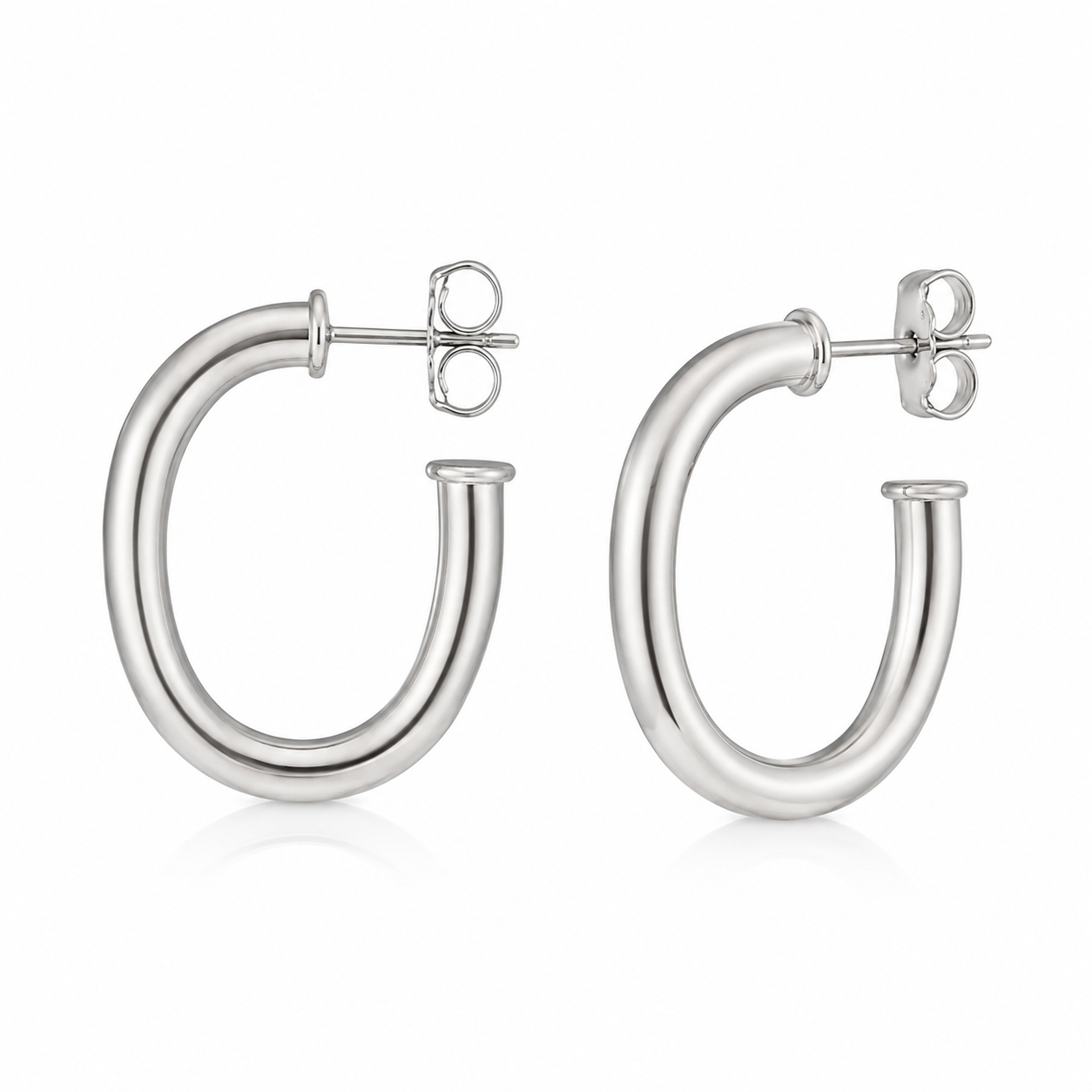 Semijoia Brinco Argola Tubo Oval 15mm Banho Ródio