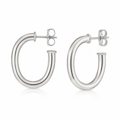 Semijoia Brinco Argola Tubo Oval 15mm Banho Ródio