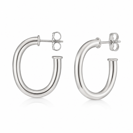 Semijoia Brinco Argola Tubo Oval 15mm Banho Ródio