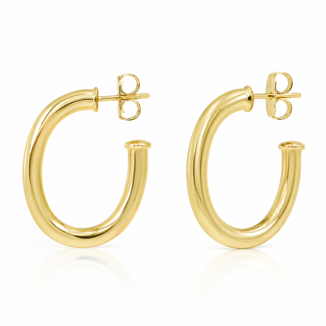 Semijoia Brinco Argola Tubo Oval 15mm Banho Ouro 18K