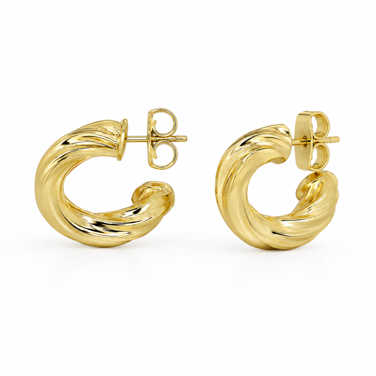 Semijoia Brinco Argola Tubo Torcida 19mm Banho Ouro 18K