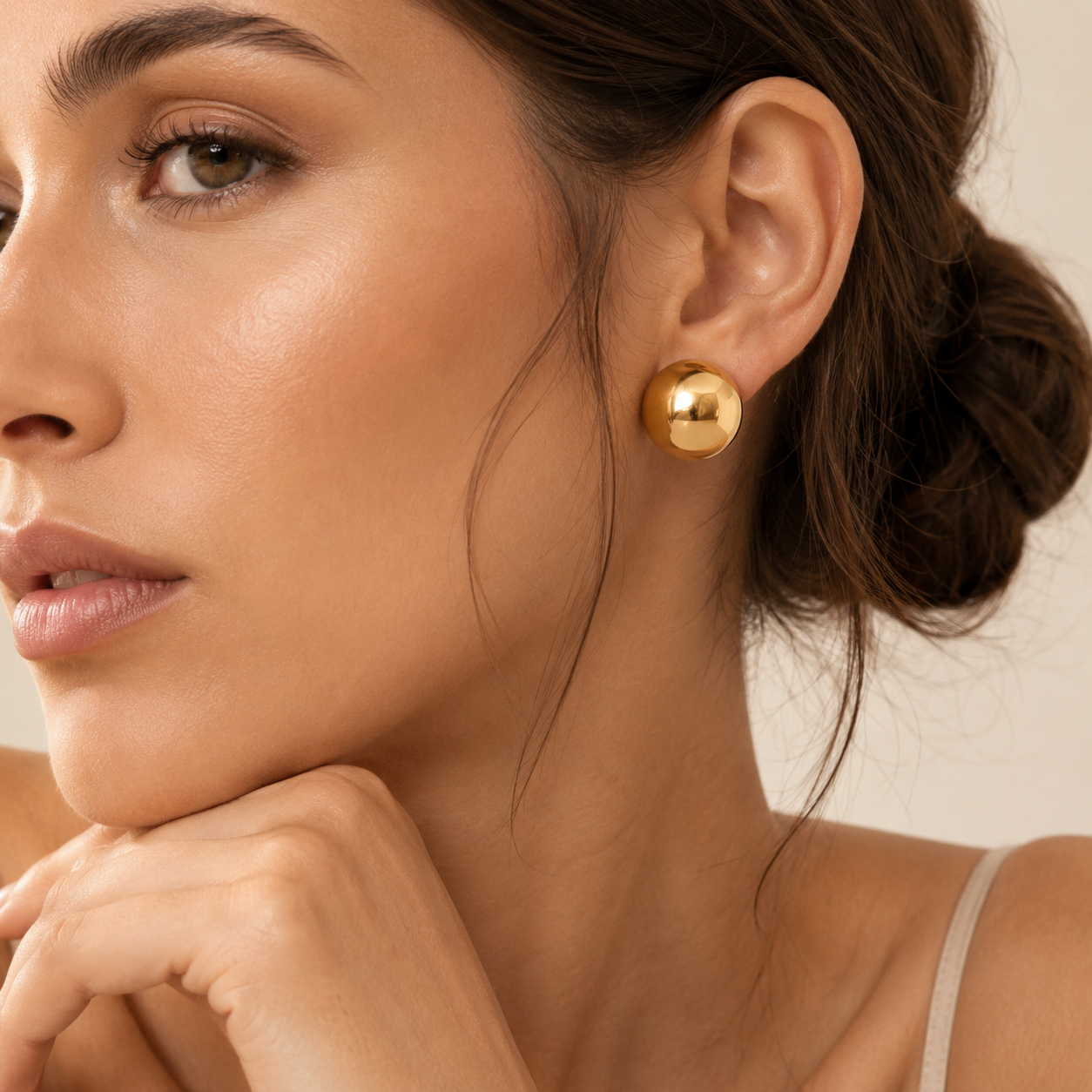Semijoia Brinco Botão 17mm Banho Ouro 18K