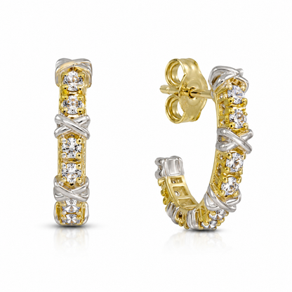 Semijoia Brinco Luxo Cravejado 22mm Banho Ouro 18K