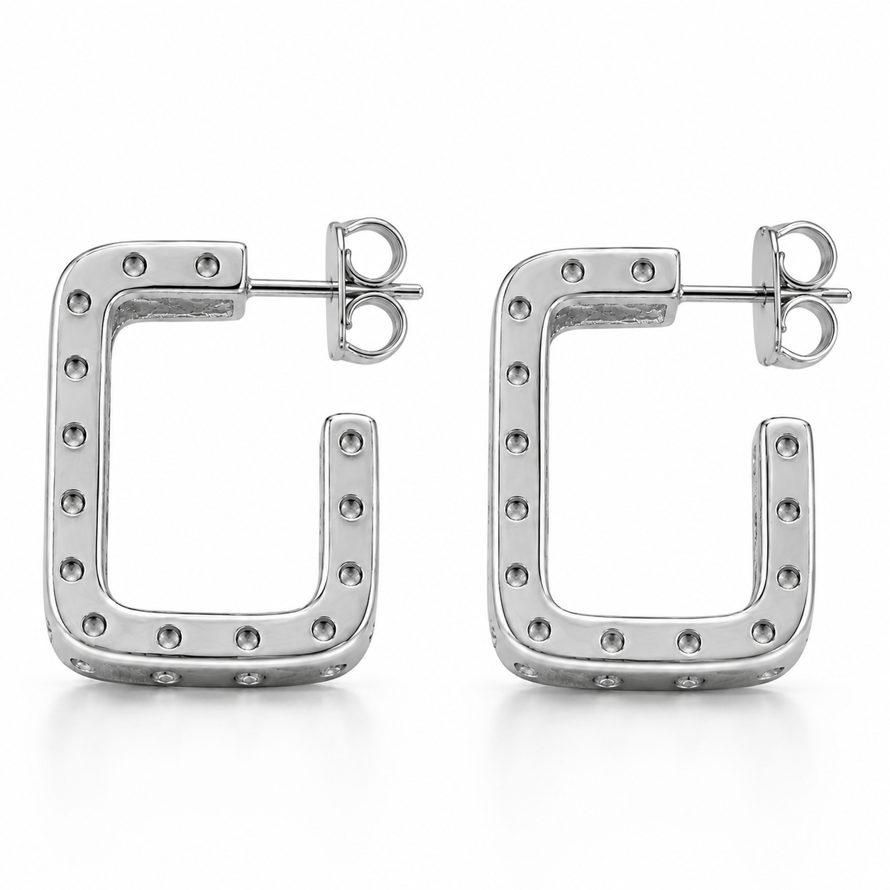 Semijoia Brinco Argola Quadrada Detalhes 24mm Banho Ródio