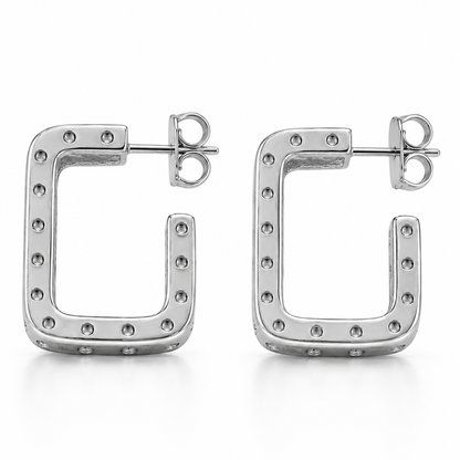 Semijoia Brinco Argola Quadrada Detalhes 24mm Banho Ródio