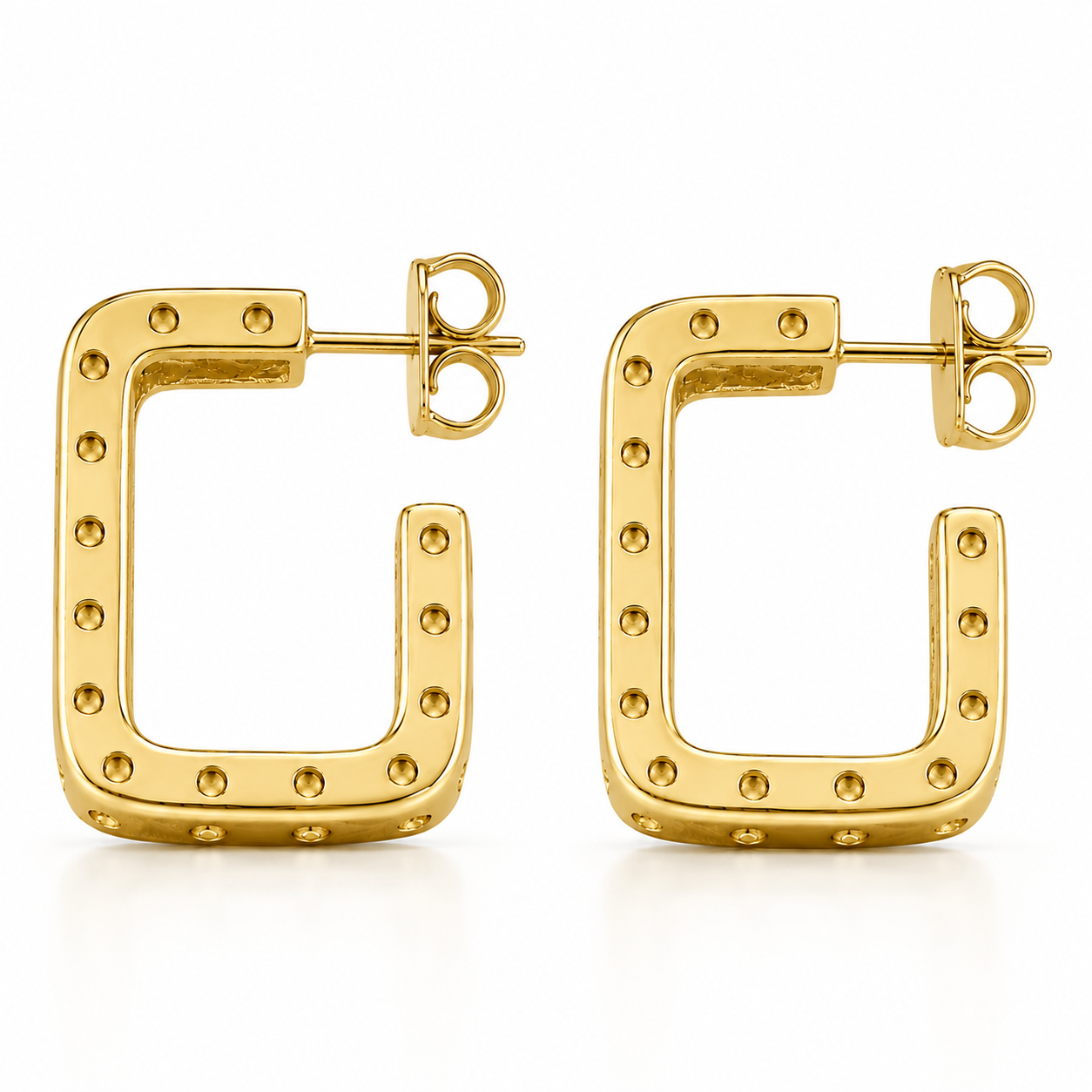 Semijoia Brinco Argola Quadrada Detalhes 24mm Banho Ouro 18K