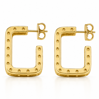 Semijoia Brinco Argola Quadrada Detalhes 24mm Banho Ouro 18K