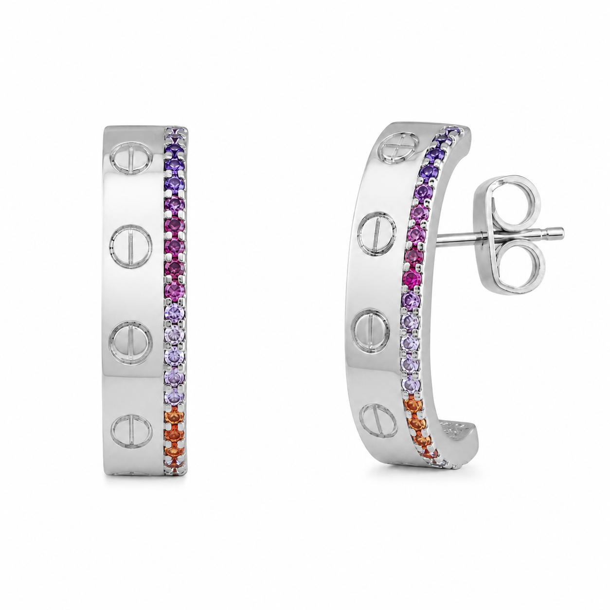 Semijoia Brinco Argola Com Zircônia Colorida 27mm Banho Ródio