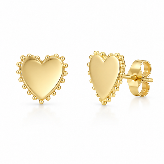 Semijoia Brinco Coração Com Bolinhas 15mm Banho Ouro 18K