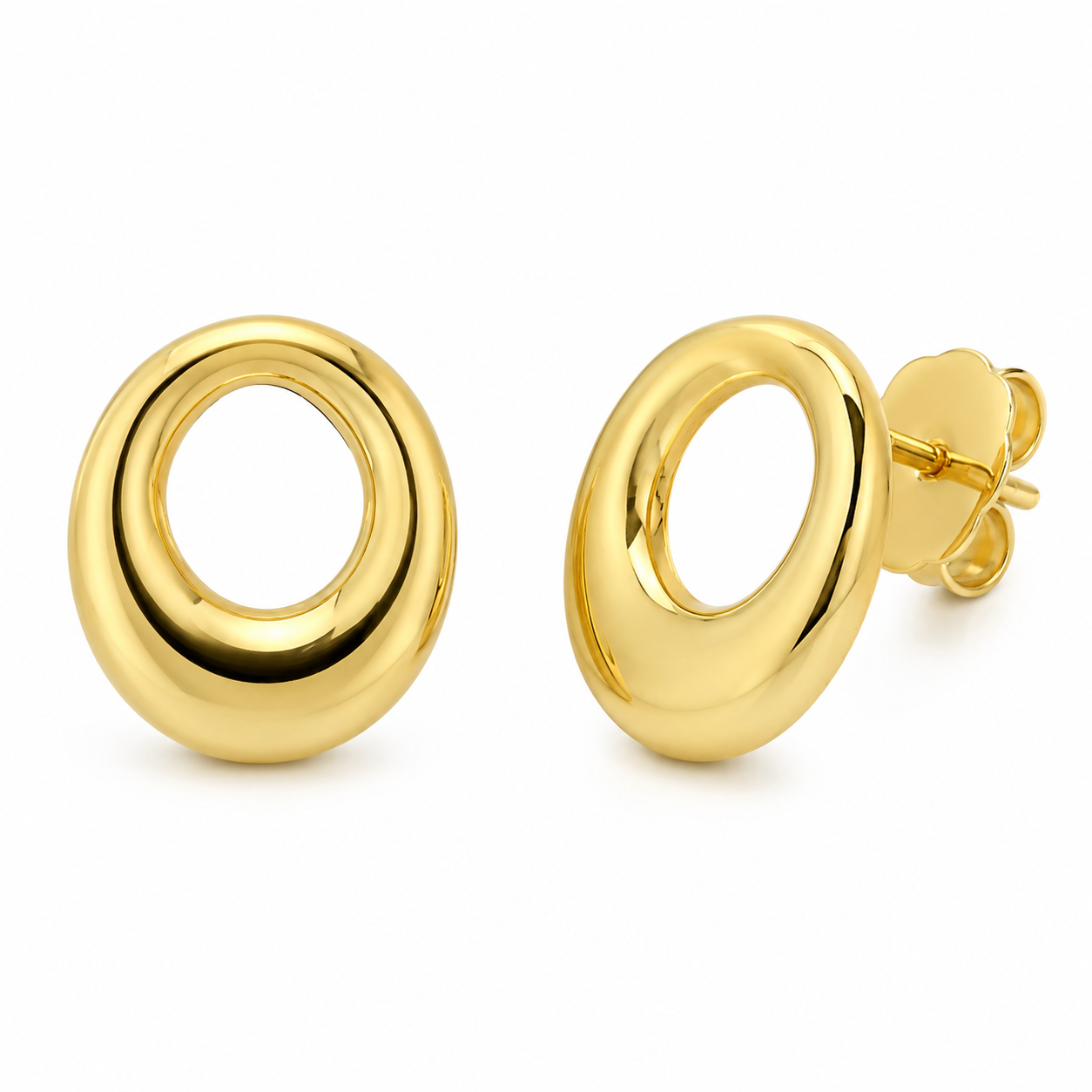 Semijoia Brinco Oval Vazado 16mm Banho Ouro 18K