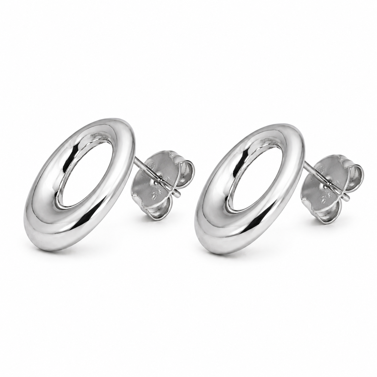 Semijoia Brinco Oval Vazado 16mm Banho Ródio