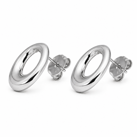 Semijoia Brinco Oval Vazado 16mm Banho Ródio
