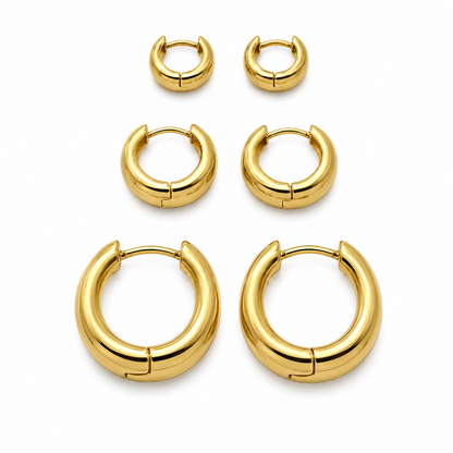 Semijoia Brinco Trio Argolas Lisas Afunilada 22mm 18M Banho Ouro 18K