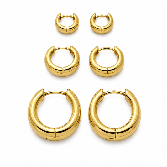 Semijoia Brinco Trio Argolas Lisas Afunilada 22mm 18M Banho Ouro 18K