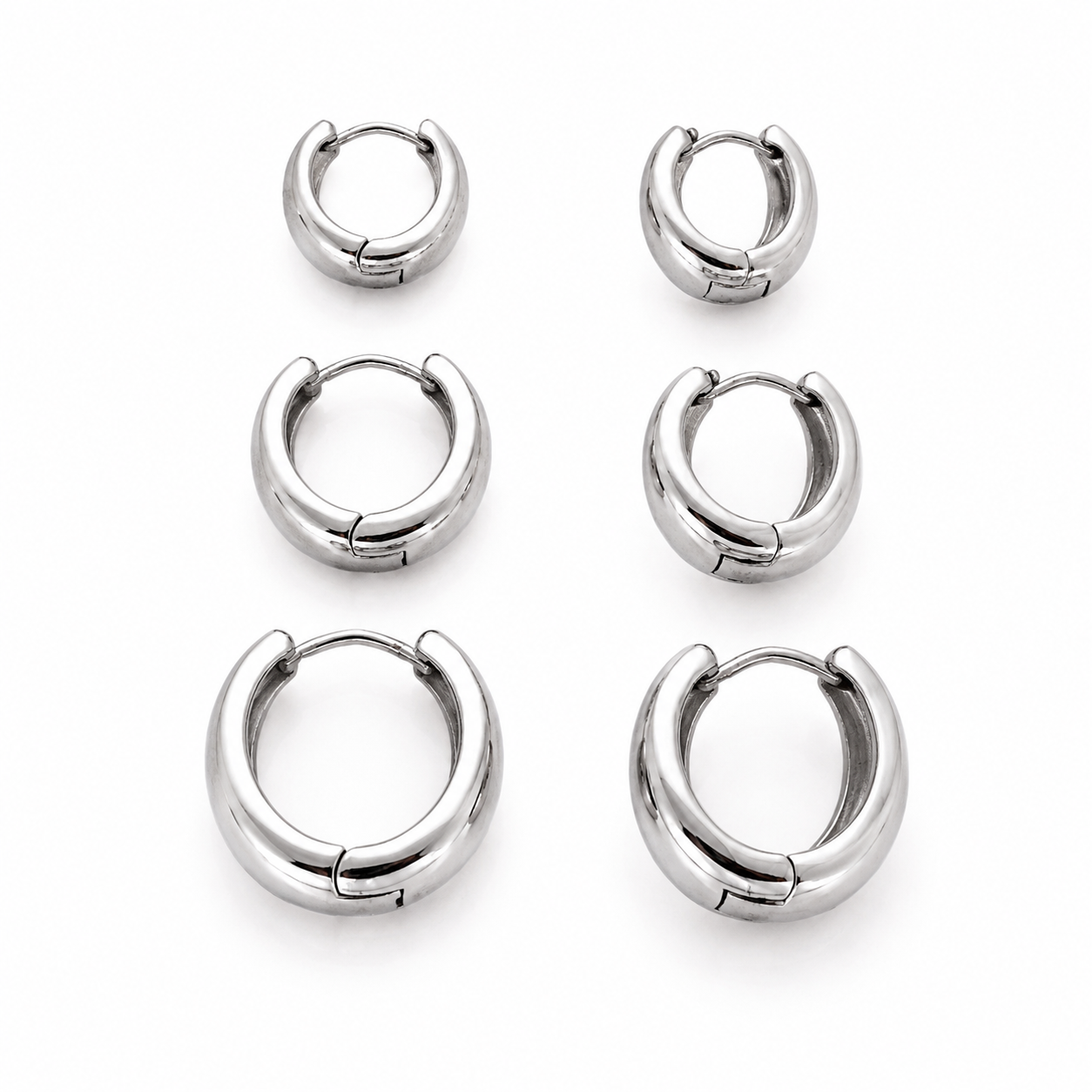 Semijoia Brinco Trio Argolas Lisas Afunilada 22mm Banho Ródio