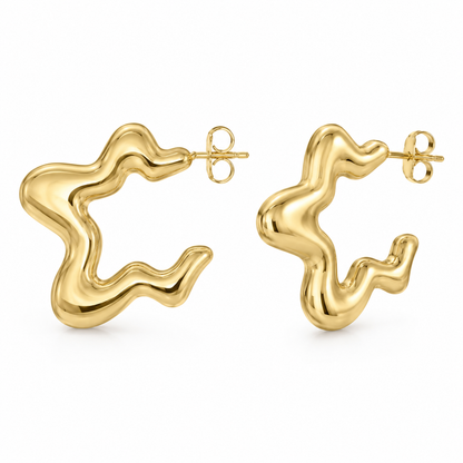 Semijoia Brinco Argola Estrela Assimétrica 34mm Banho Ouro 18K