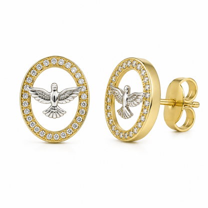 Semijoia Brinco Redondo Espírito Santo Cravejado 12mm Banho Ródio Banho Ouro 18K