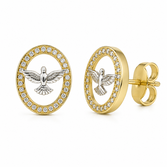 Semijoia Brinco Redondo Espírito Santo Cravejado 12mm Banho Ródio Banho Ouro 18K