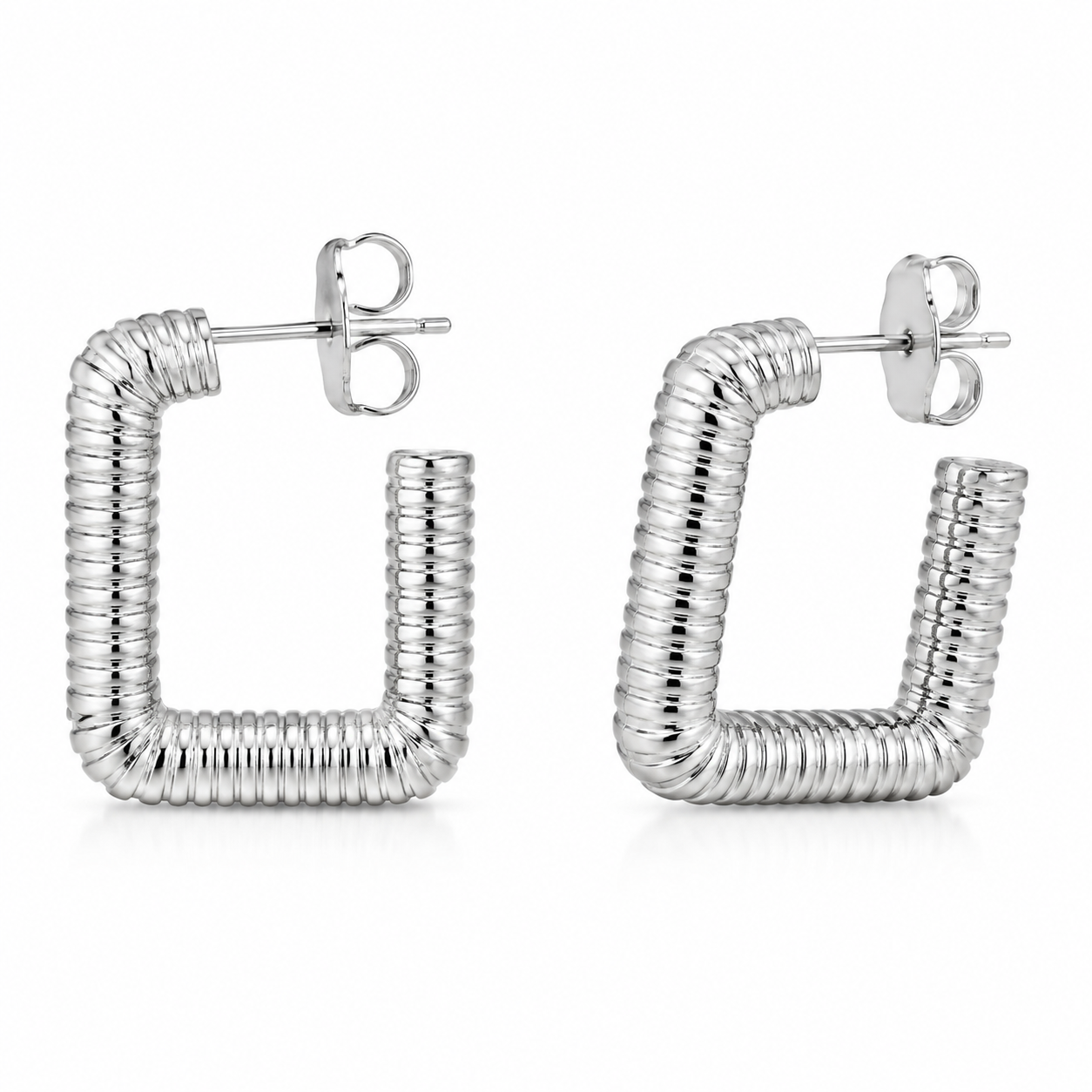 Semijoia Brinco Argola Quadrada Trabalhada 25mm Banho Ródio