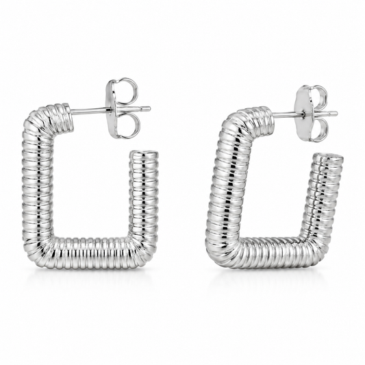 Semijoia Brinco Argola Quadrada Trabalhada 25mm Banho Ródio
