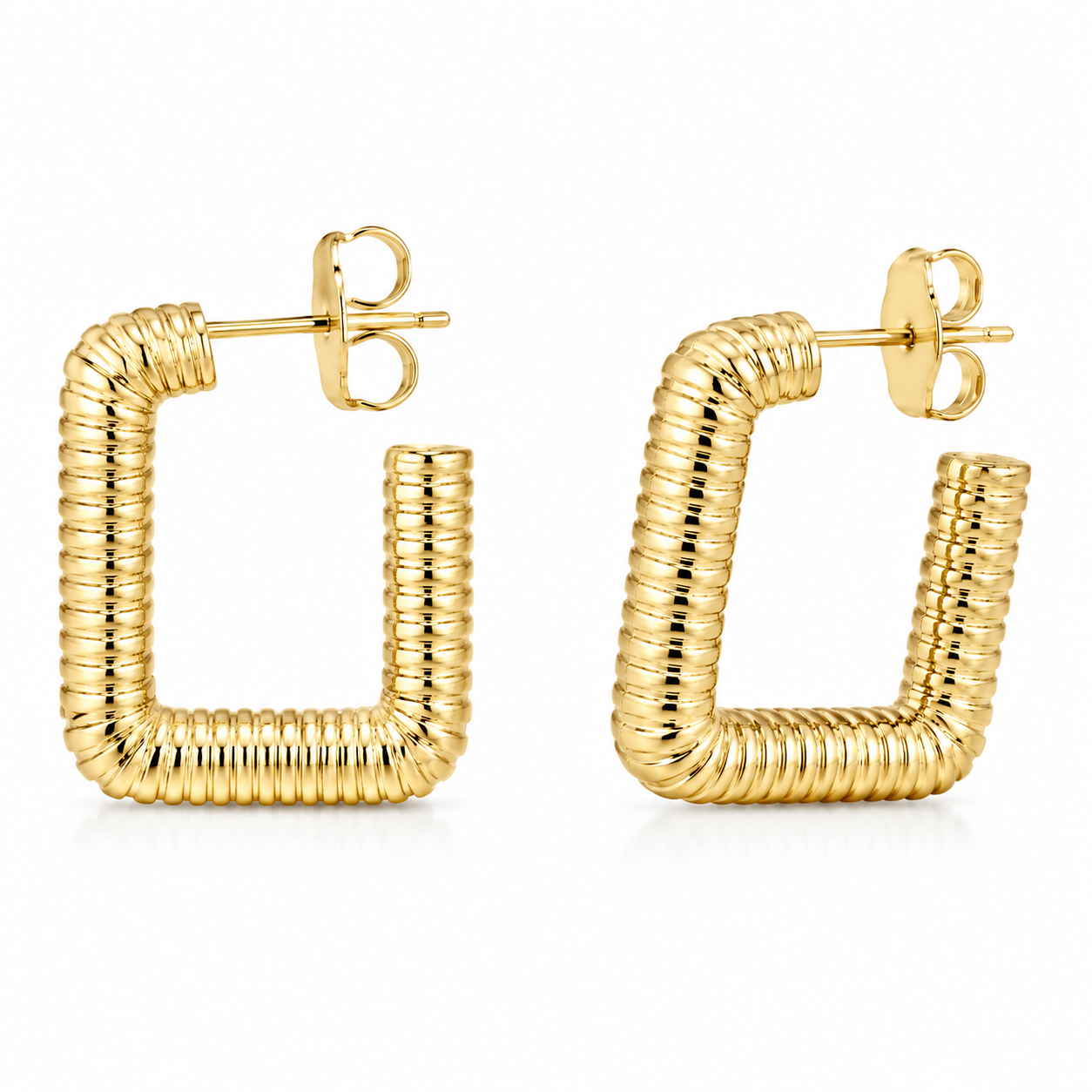 Semijoia Brinco Argola Quadrada Trabalhada 25mm Banho Ouro 18K
