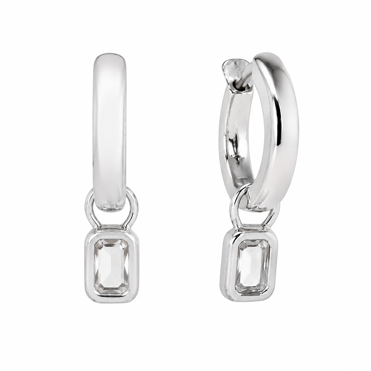 Semijoia Brinco Argola Pingente Acqua 25mm Banho Ródio
