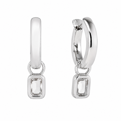 Semijoia Brinco Argola Pingente Acqua 25mm Banho Ródio
