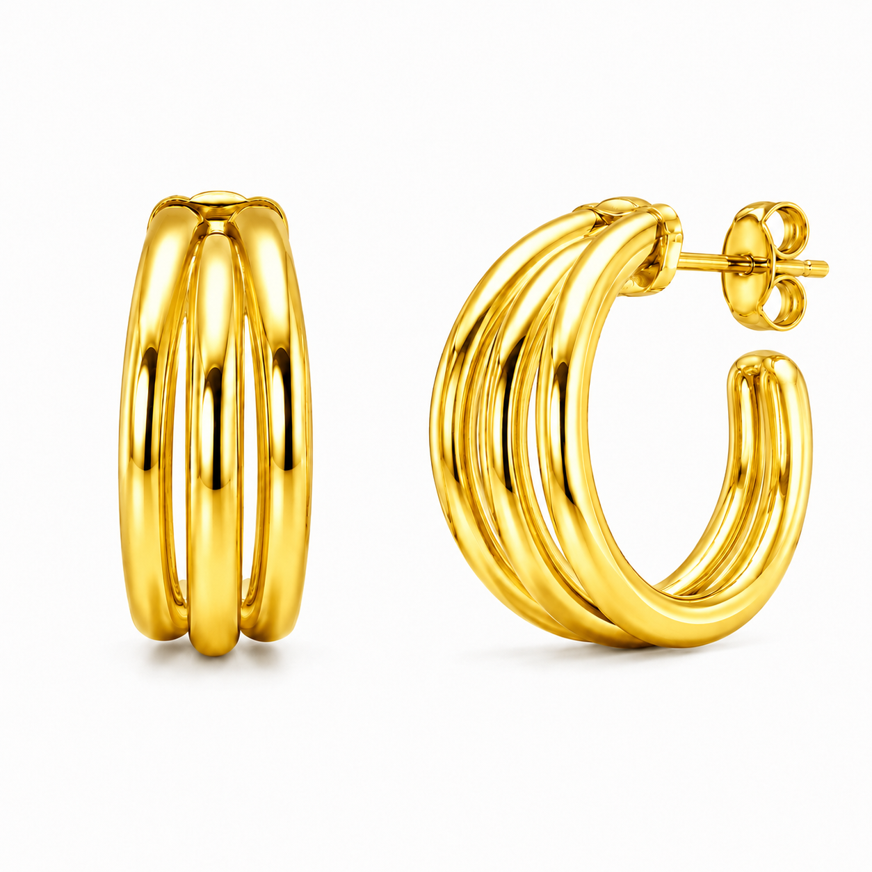 Semijoia Brinco Argola Tripla 30mm Banho Ouro 18K