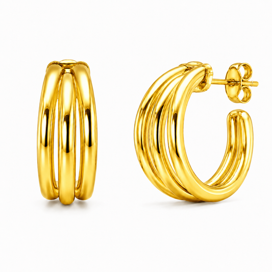 Semijoia Brinco Argola Tripla 30mm Banho Ouro 18K