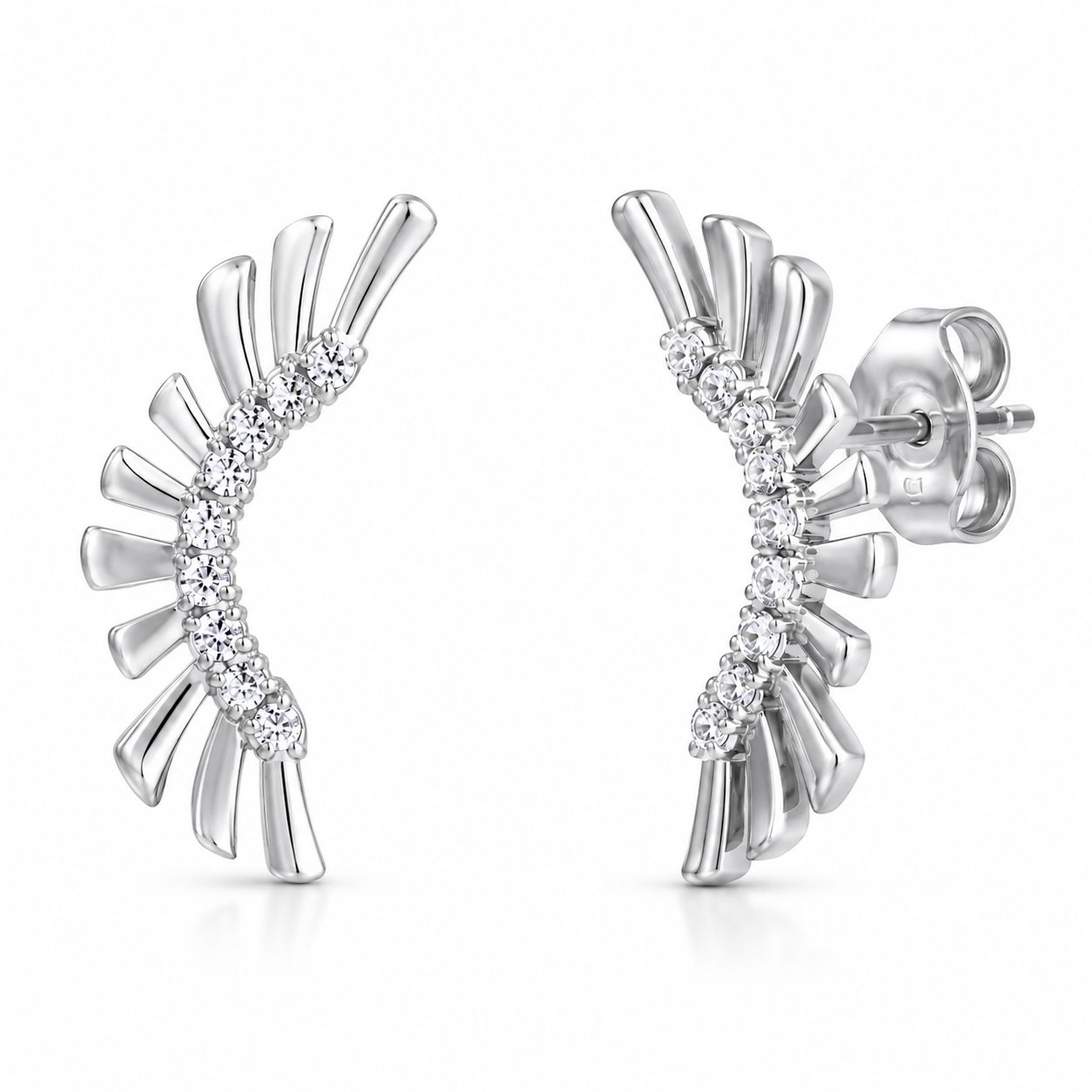 Semijoia Brinco Ear Cuff Grande Zircônias 29mm Banho Ródio