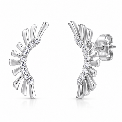 Semijoia Brinco Ear Cuff Grande Zircônias 29mm Banho Ródio