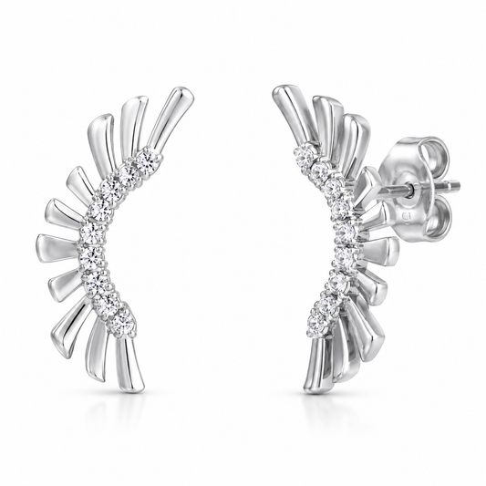 Semijoia Brinco Ear Cuff Grande Zircônias 29mm Banho Ródio