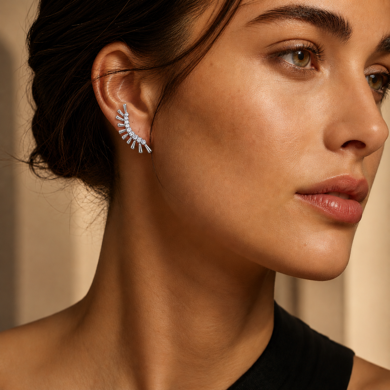 Semijoia Brinco Ear Cuff Grande Zircônias 29mm Banho Ródio