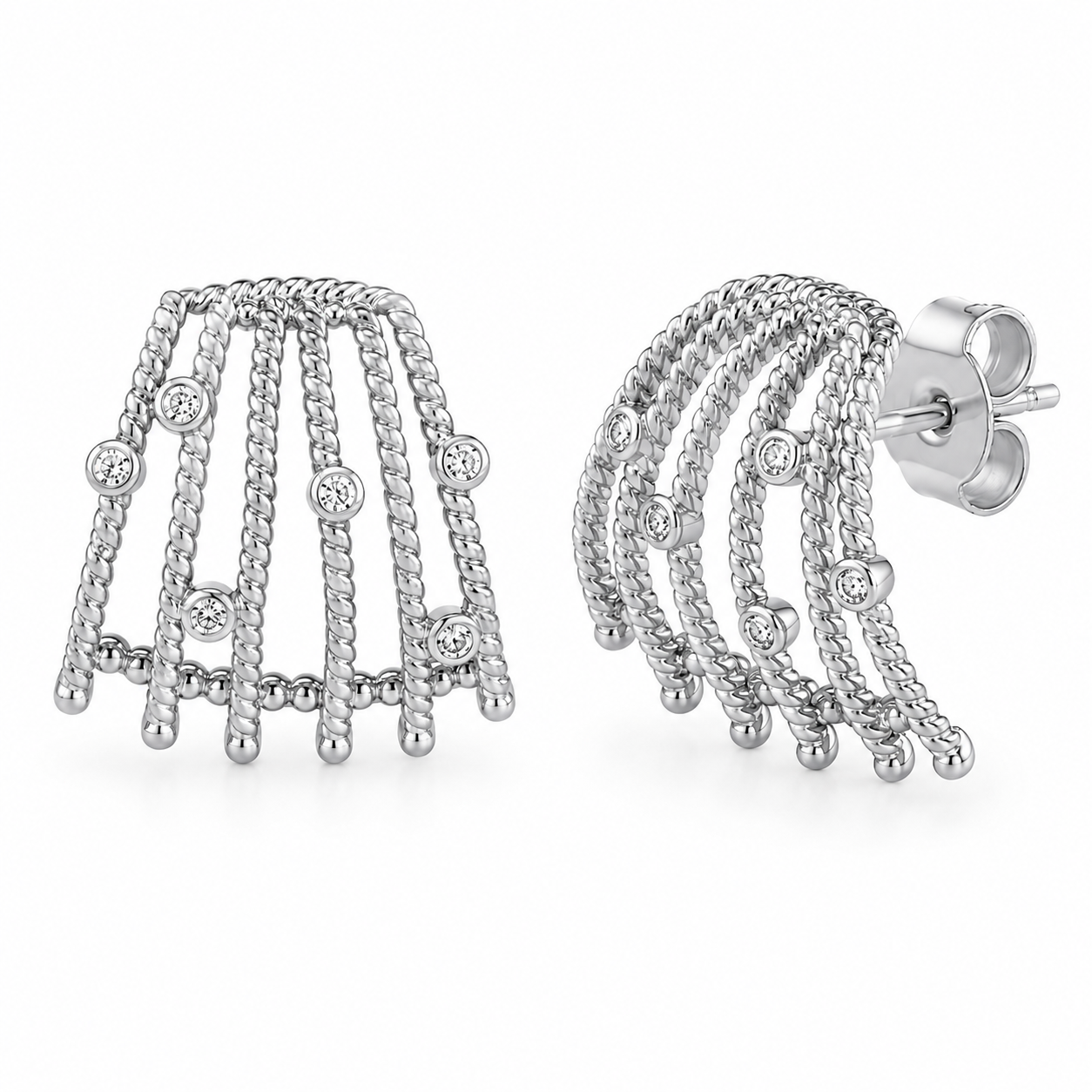 Semijoia Brinco Ear Cuff Fios Com Zircônia 19mm Banho Ródio