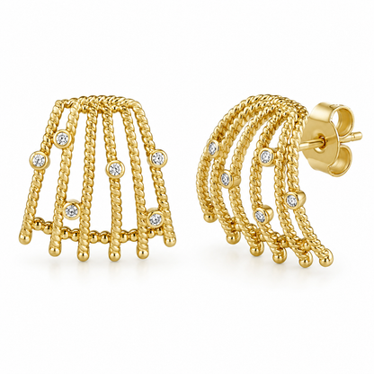 Semijoia Brinco Ear Cuff Fios Com Zircônia 19mm Banho Ouro 18K
