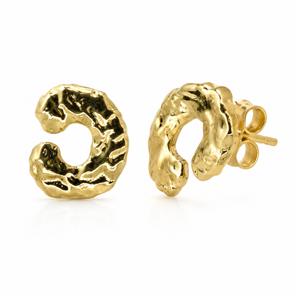Semijoia Brinco Redondo Martelado 24mm Banho Ouro 18K