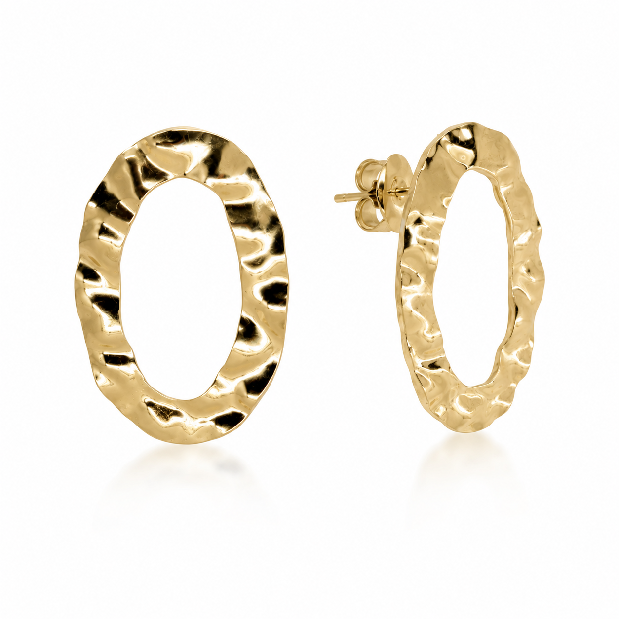 Semijoia Brinco Oval Martelado 40mm Banho Ouro 18K