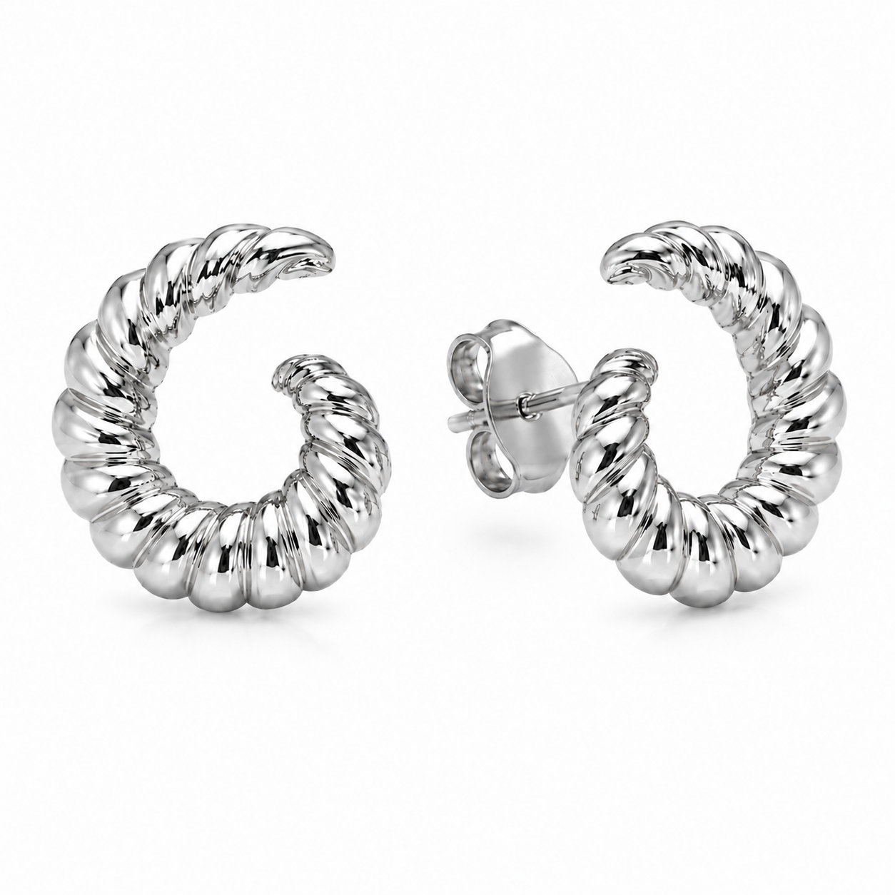 Semijoia Brinco Caracol Trabalhado 20mm Banho Ródio