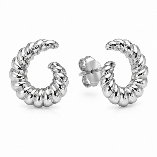 Semijoia Brinco Caracol Trabalhado 20mm Banho Ródio