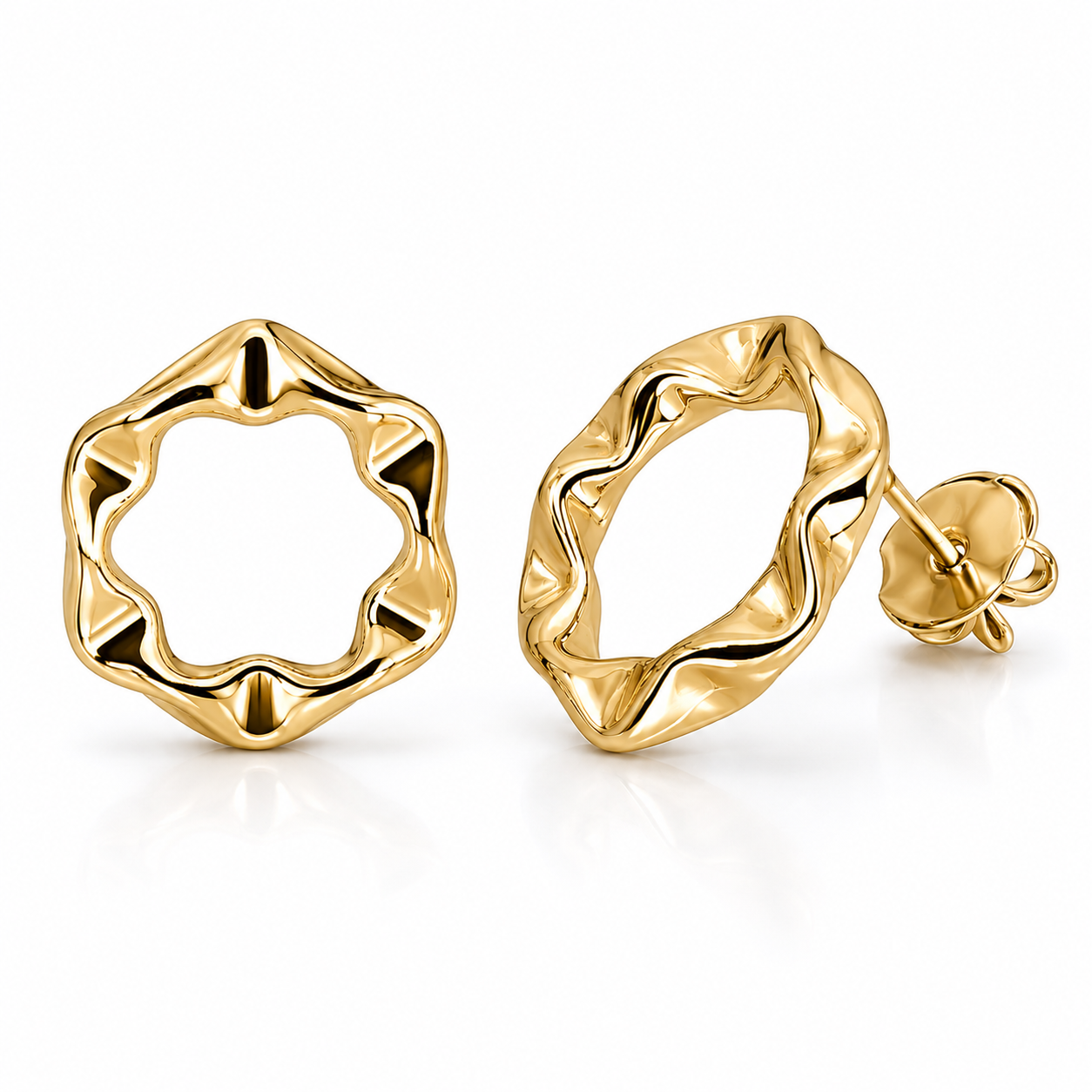 Semijoia Brinco Redondo Ondulado G 22mm Banho Ouro 18K