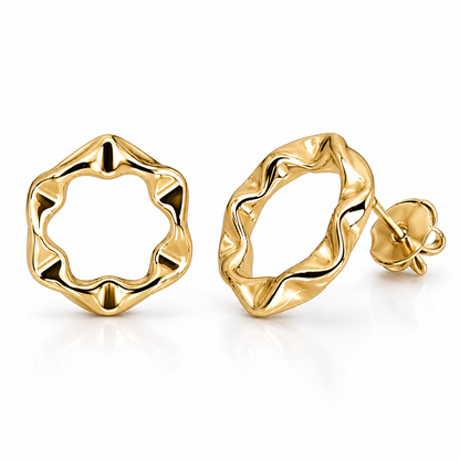 Semijoia Brinco Redondo Ondulado G 22mm Banho Ouro 18K