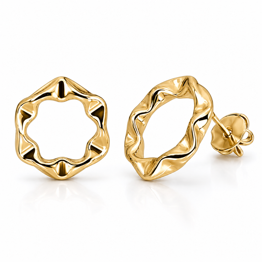 Semijoia Brinco Redondo Ondulado G 22mm Banho Ouro 18K