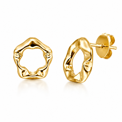 Semijoia Brinco Redondo Ondulado M 14mm Banho Ouro 18K