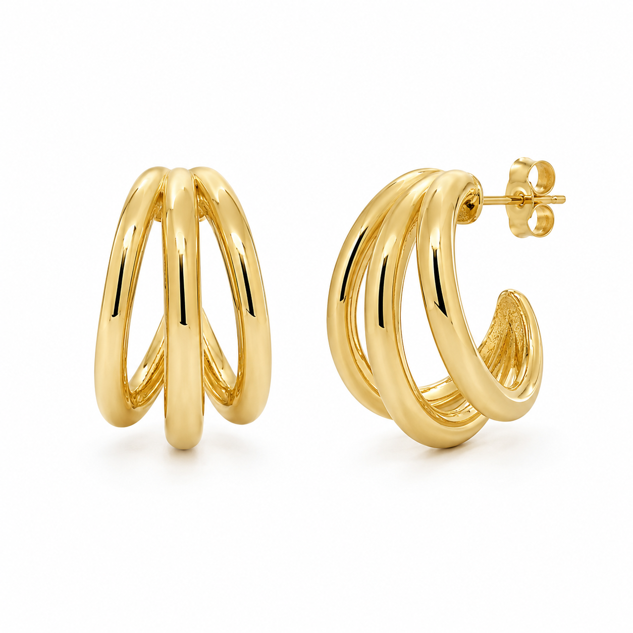 Semijoia Brinco Argola Tripla 25mm Banho Ouro 18K