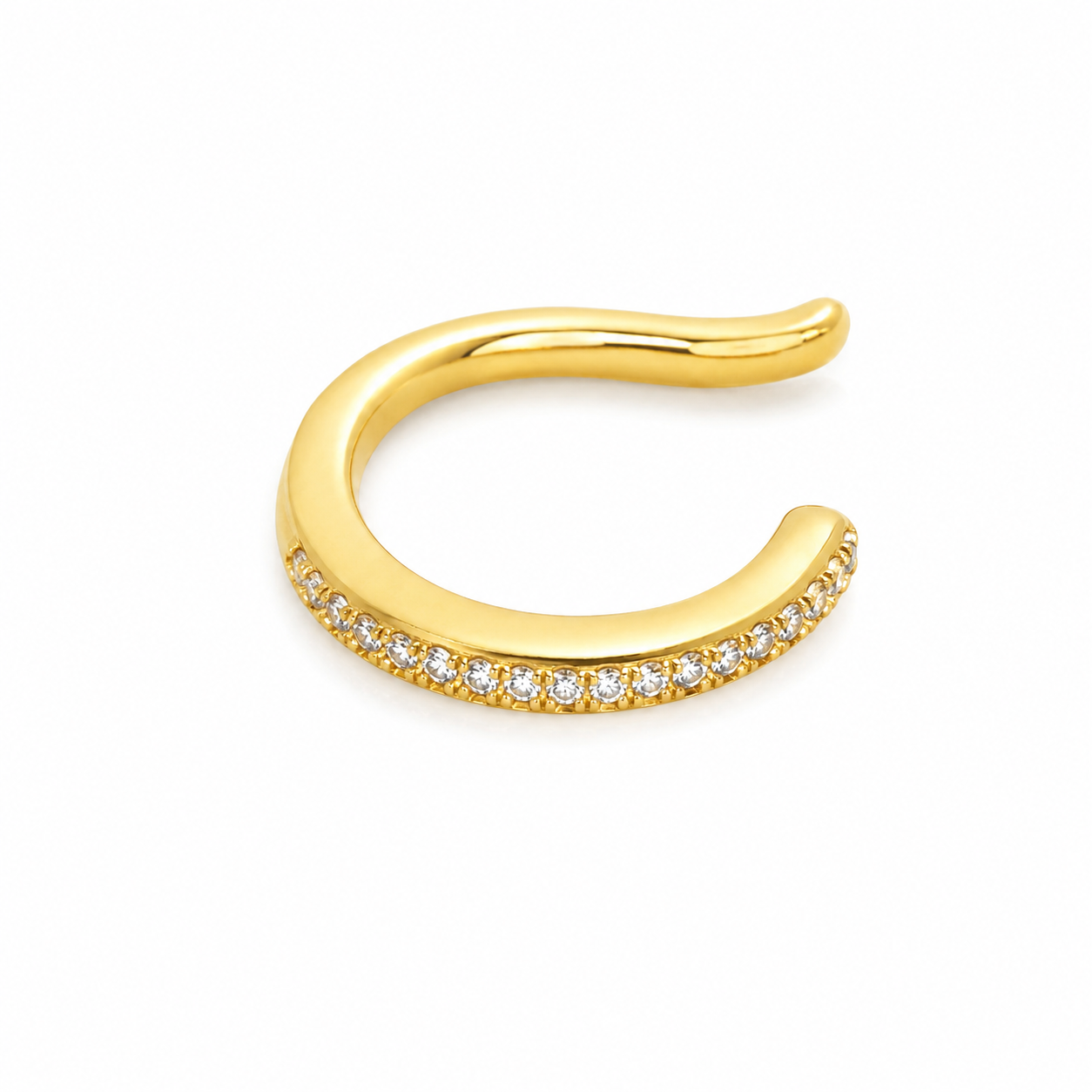 Semijoia Brinco Piercing Fake Cravejado 15mm Banho Ouro 18K