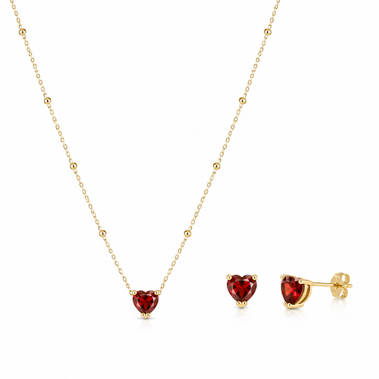 Semijoia Conjunto Bolinha E Coração Cobre 45cm Colar Banho Ouro 18K